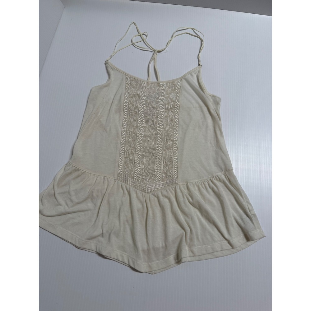 American Eagle Cream Embroidered Peplum Cami Top T-Back Boho Ivory Small